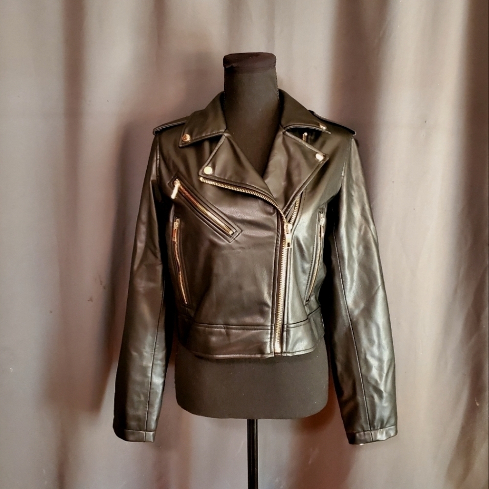 Zara Faux Leather Motorcycle Jacket Size Medium